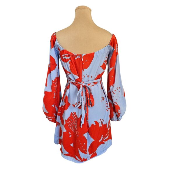 Bardot Camilla Blue Orange Floral Off-the-Shoulder Dress Sz 12 - Picture 7 of 14